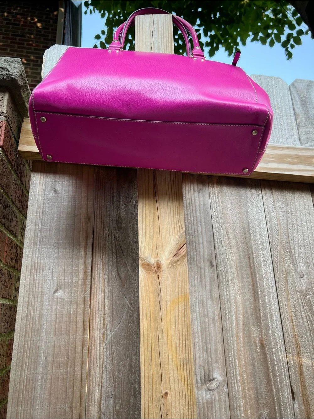 Kate Spade New York Magenta Pebbled Leather Satchel Gold Hardware Purple